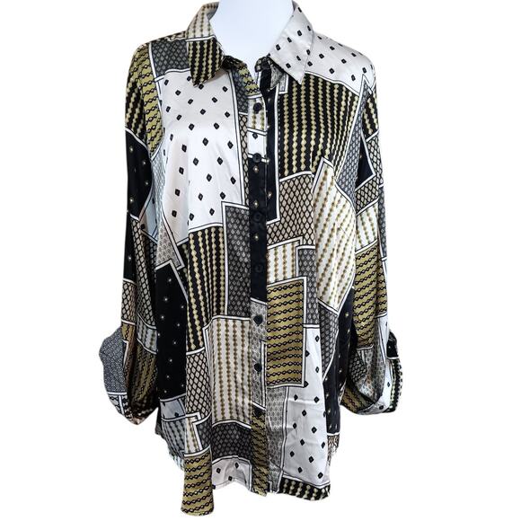 FIG AND FLOWER Silky Blouse Top Plus 3X Dressy Career Office Event Poly/Spandex - Picture 1 of 8